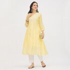 Women's Bright Lemon Yellow V-Neck Embroidered Flared Kurta, Yellow, small image number null
