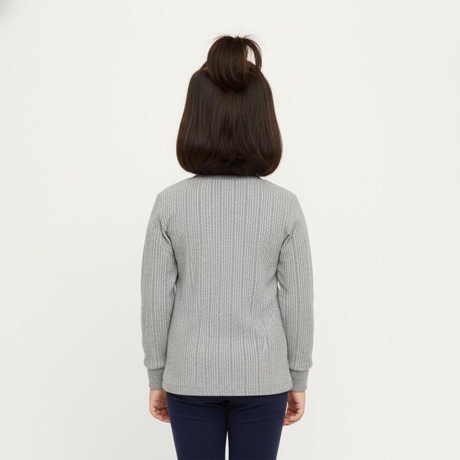 Girls Muted Mauve Pink Round Neck Thermal Upper, Melange Mid Grey, large image number null