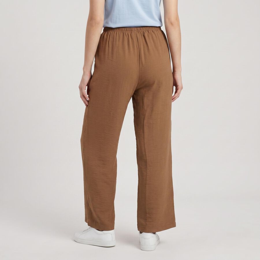 Women's Brown Wide Leg Drawstring Track Pants, Brown, large