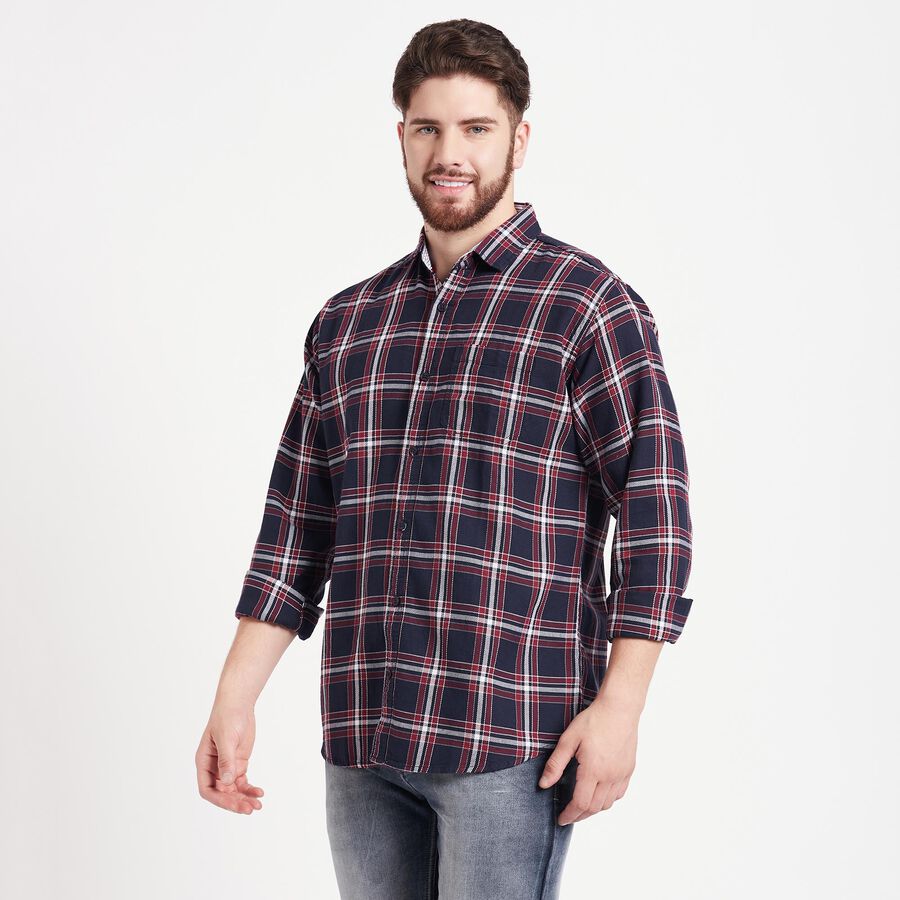 Cotton Checks Casual Shirt, Navy Blue, large image number null