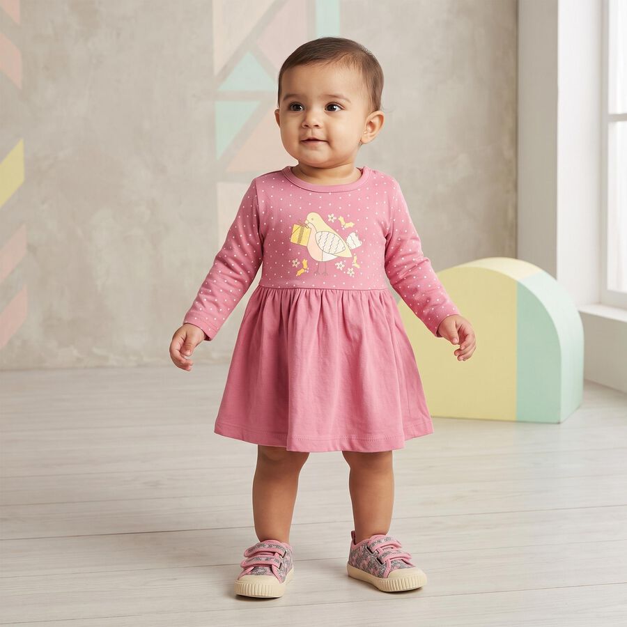 Infants' Purple Fit and Flare Graphic Printed Frock, Purple, large