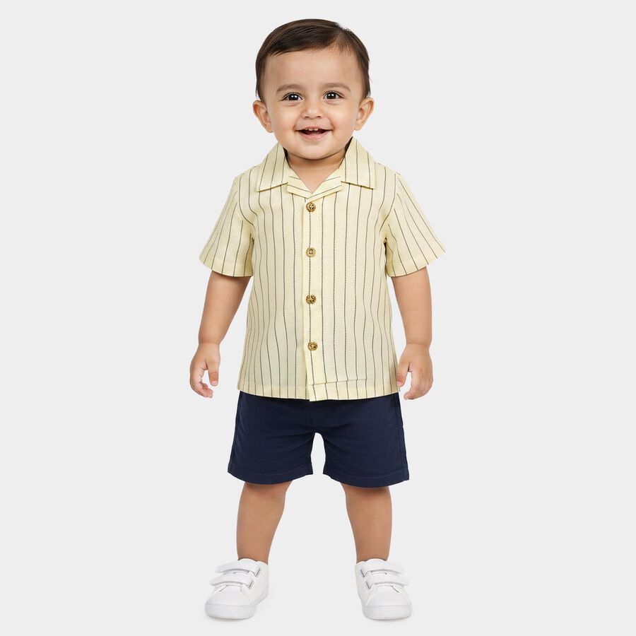 Infants Cream Cotton Half Sleeve Camp Collar Casual Shirt, Off White, large