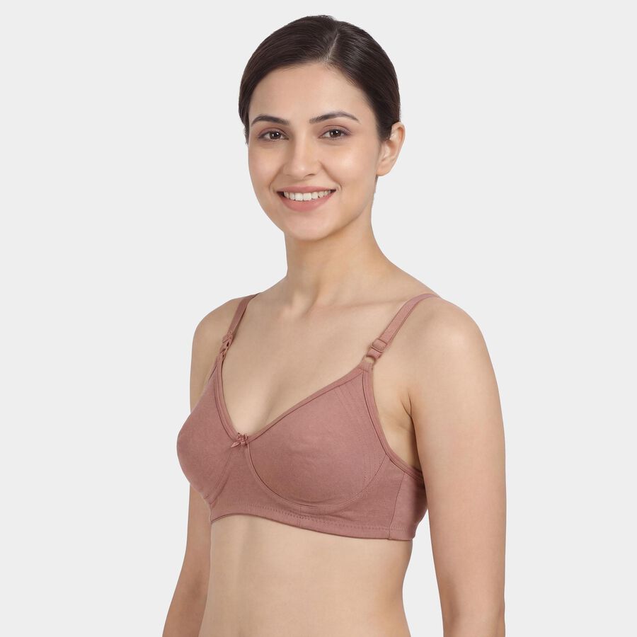 Women's Brown Cotton Blend V-Neck Wireless Non-Padded Bra, Brown, large