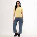 Women's Light Yellow Cotton Round Neck Casual T-Shirt, Yellow, small