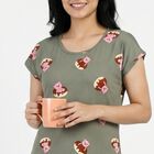 Women's Olive Green Round Neck A-Line Nighty, Olive, small
