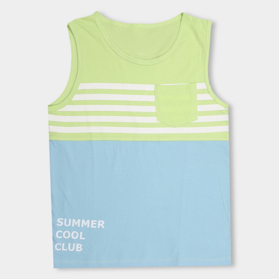 Boys' Light Green and Blue Cotton Round Neck Sleeveless T-Shirt, Light Green, large image number null