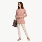 Women's Purple Notch Neck Printed Straight Kurti, बैंगनी, small