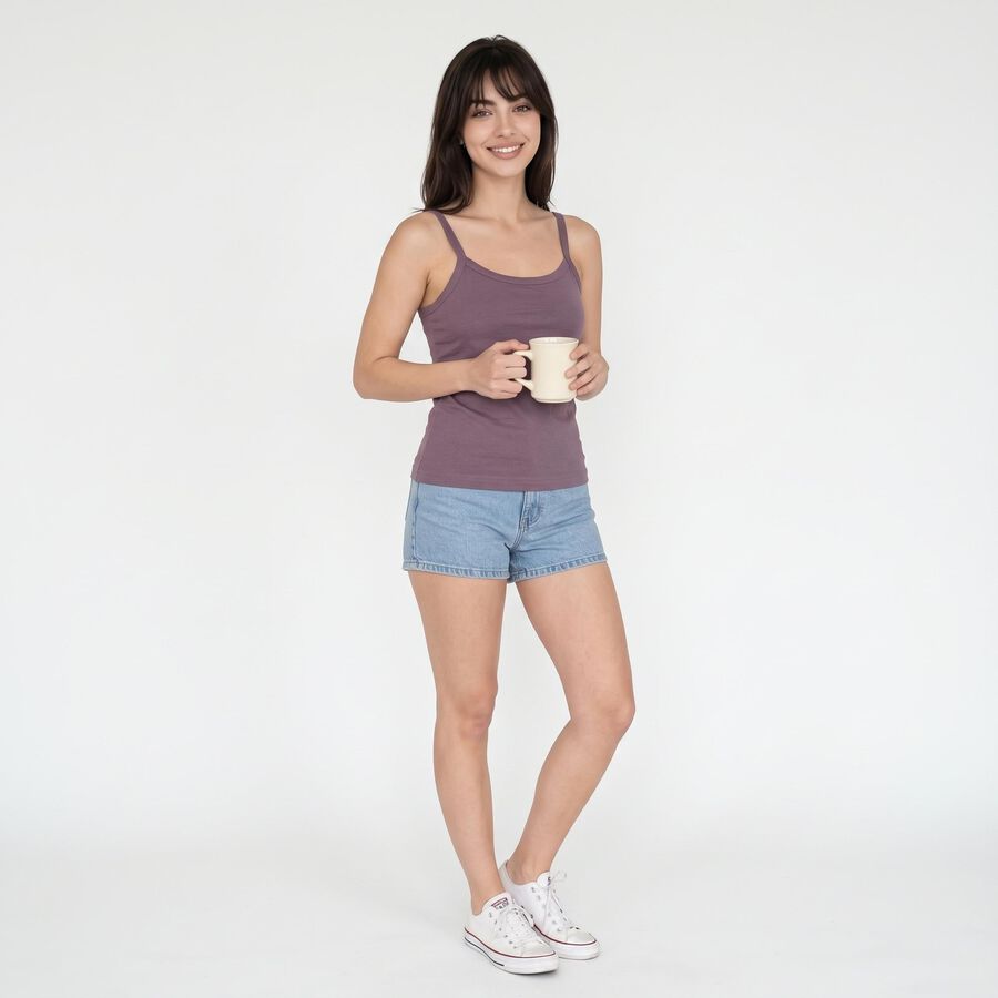 Women's Purple Cotton Scoop Neck Camisole Slip, बैंगनी, large