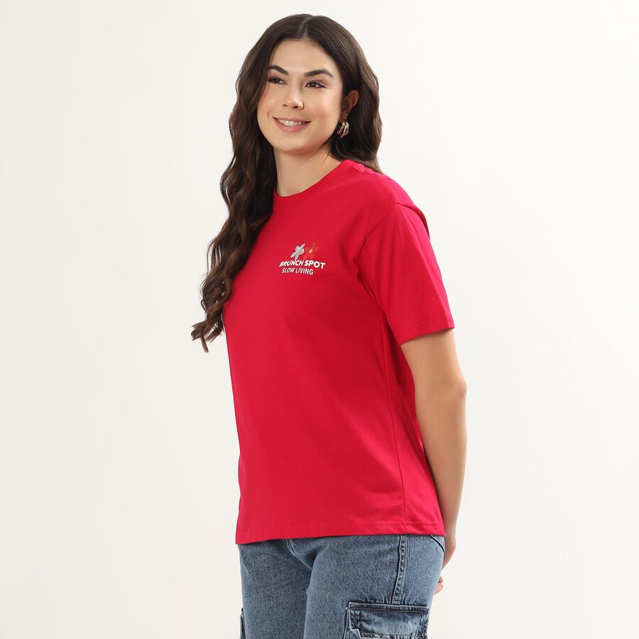 Ladies' Round Neck T-Shirt, रानी (फ्यूशिया), large