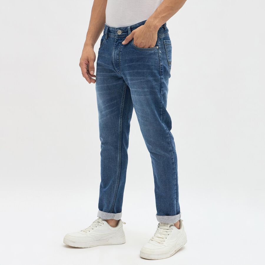 Men's Stonewashed Blue Slim Fit Jeans, मध्यम नीला, large image number null