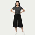 Women's Black Wide Leg Solid Cotton Capri, Black, small