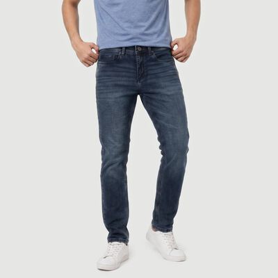 Men's Navy Blue Slim Fit Washed Jeans