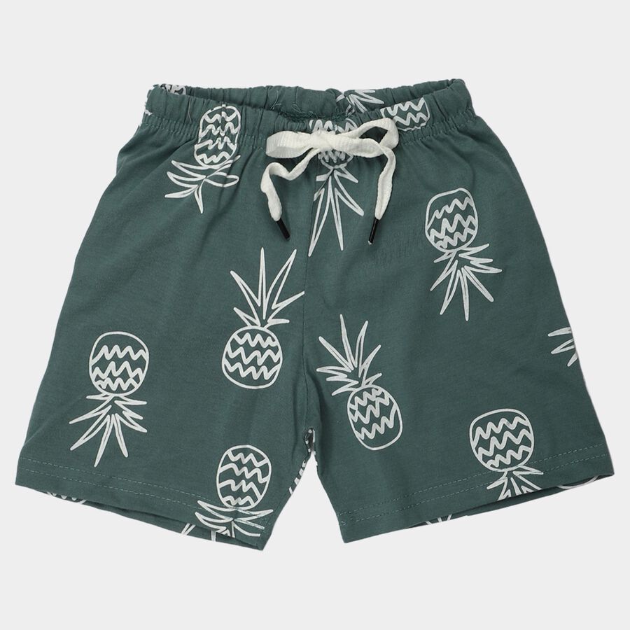 Boys Olive Green Regular Fit Printed Elastic Waist Bermuda Shorts, ओलिव, large