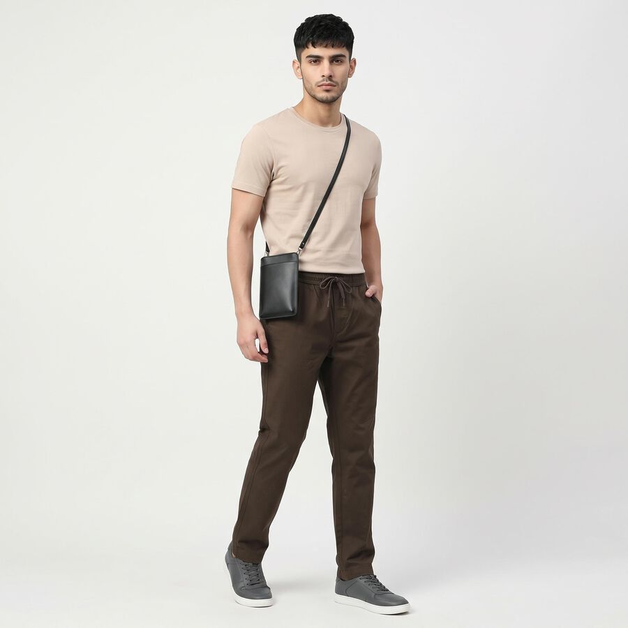 Men's Olive Green Slim Fit Drawstring Chino Trousers, ओलिव, large