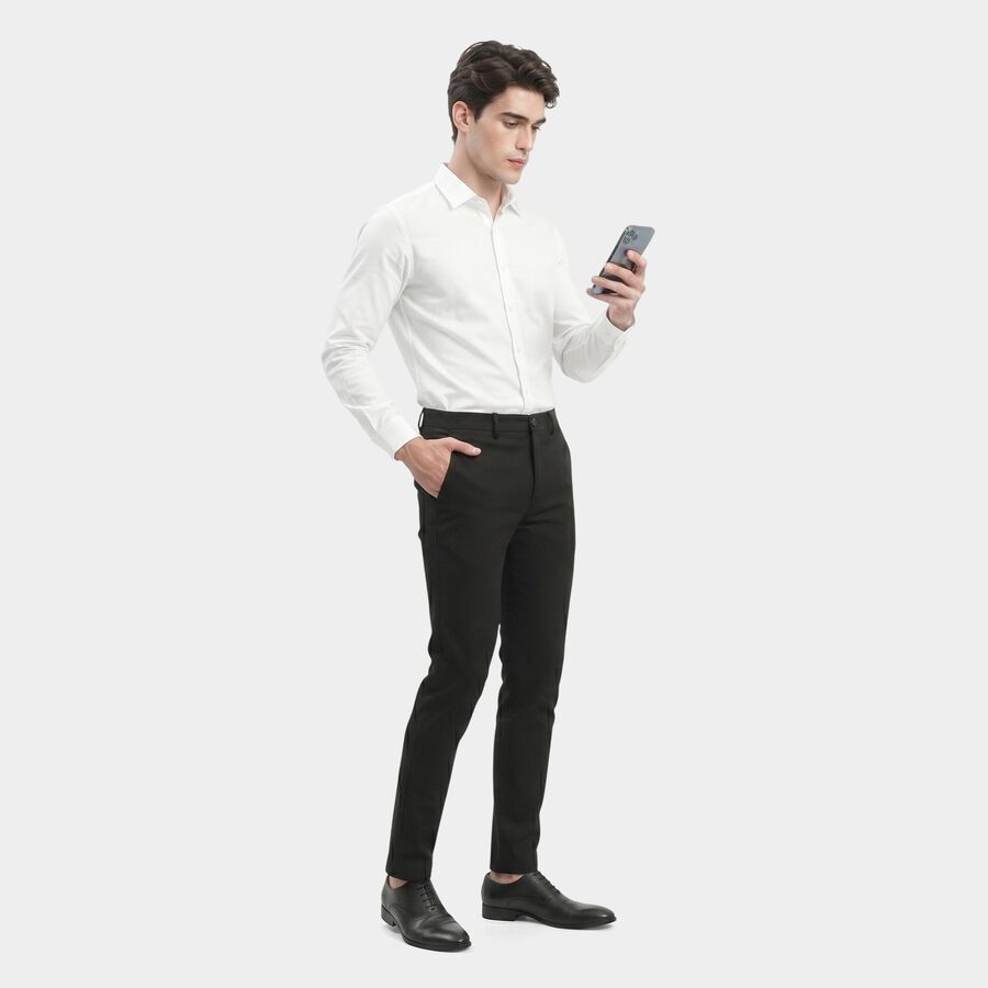 Men's Black Slim Fit Flat-Front Trousers, Black, large