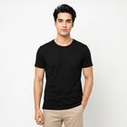 Men's Black Cotton Round Neck Regular T-Shirt, Black, small