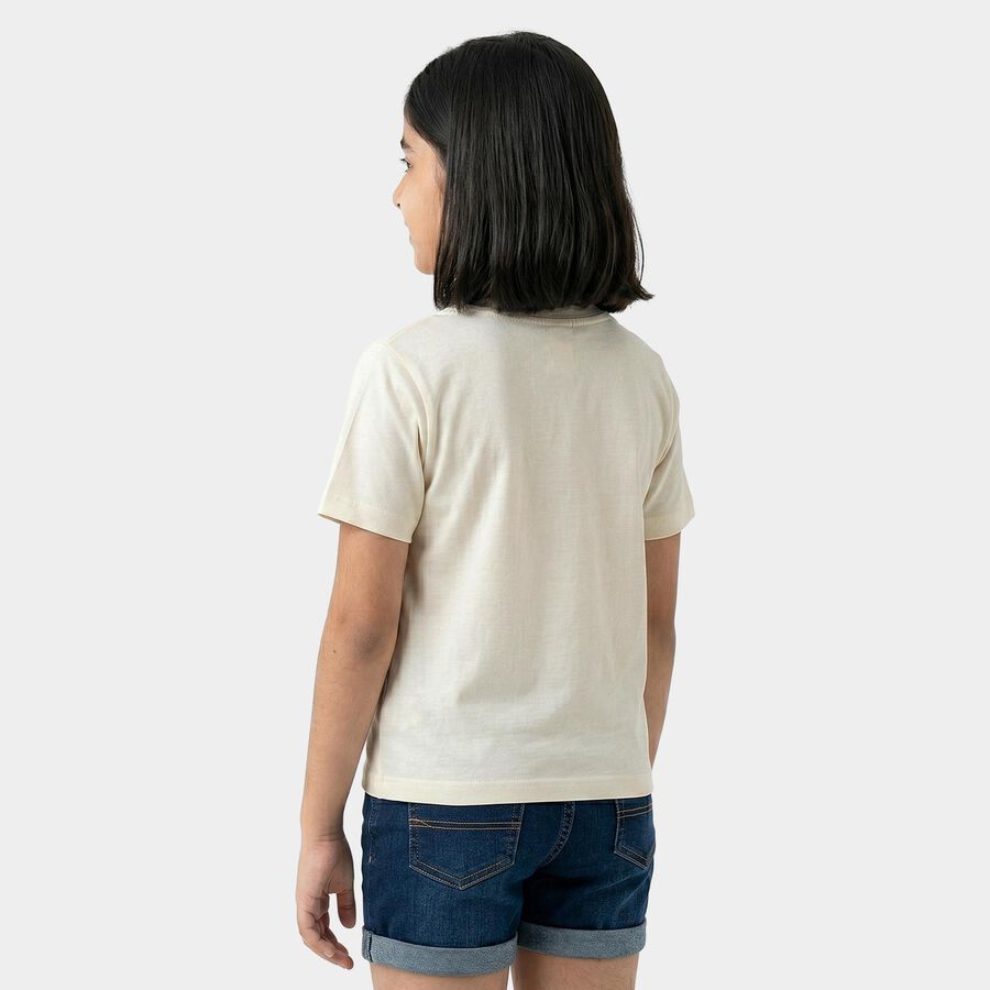 Girls White Round Neck Regular T-Shirt, सफ़ेद, large