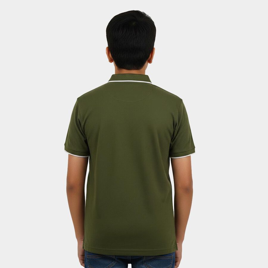 Boys Olive Green Solid Half Sleeve Boys T-Shirt, ओलिव, large