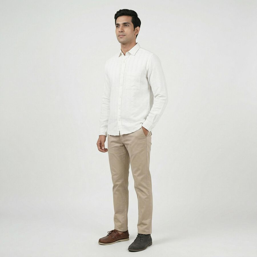 Men's White Cotton Spread Collar Casual Shirt, सफ़ेद, large