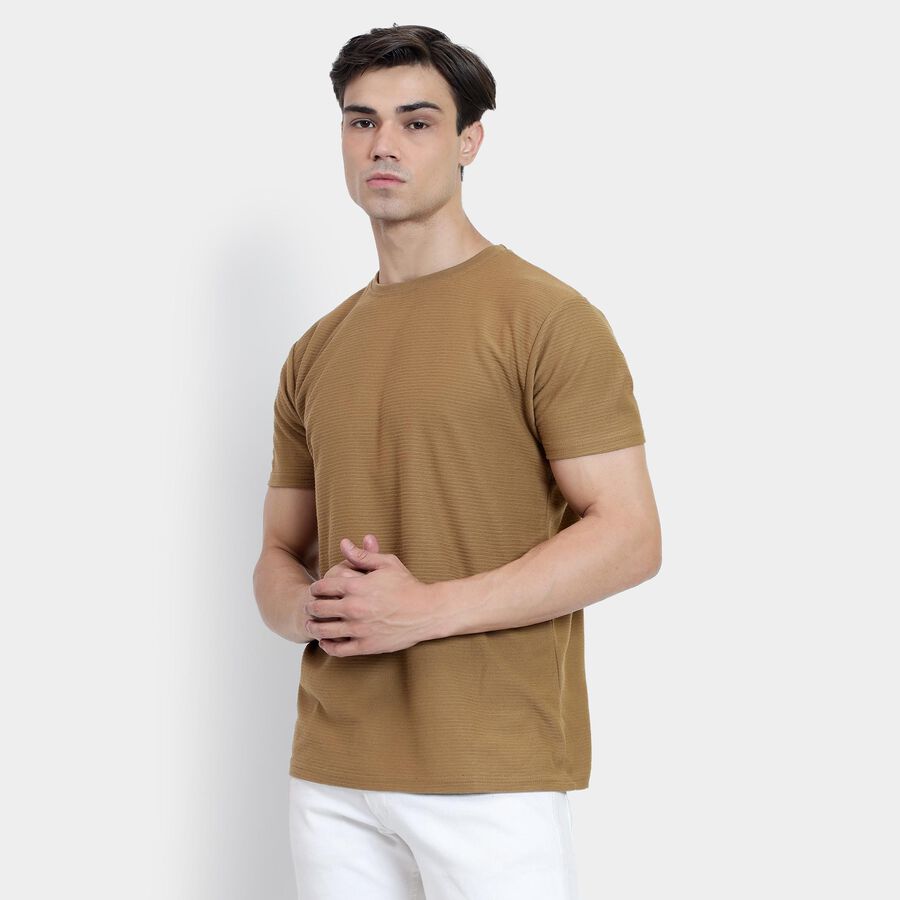 Men's Round Neck Half Sleeves T-Shirt , Beige, large image number null