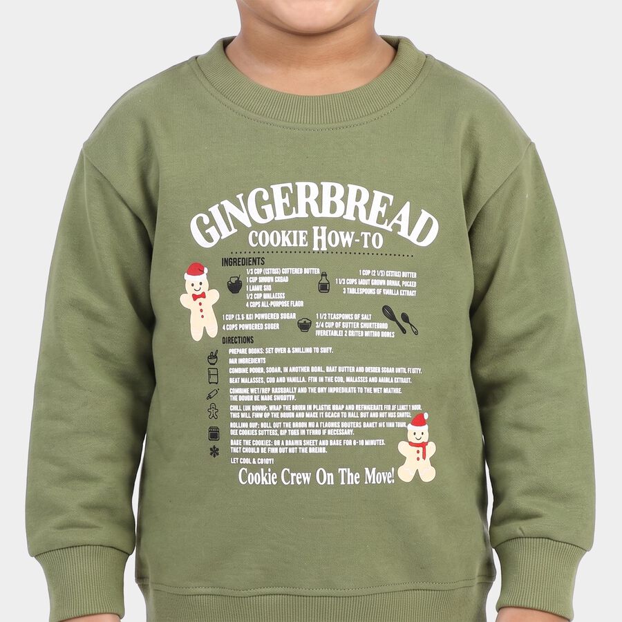 Boys' Olive Green Crew Neck Graphic Print Sweatshirt, Olive, large