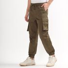 Men's Olive Green Relaxed Fit Cargo Trousers, Olive, small image number null