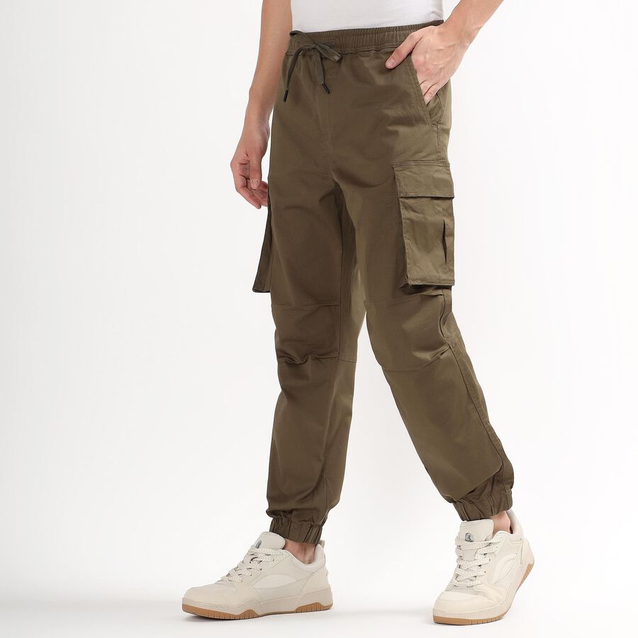 Men's Olive Green Relaxed Fit Cargo Trousers, Olive, large image number null