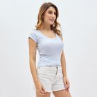 Women's Light Powder Blue Round Neck Casual Crop T-Shirt, हल्का नीला, small image number null