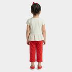 Girls White Cotton Round Neck T-Shirt Set Capri Set, White, small