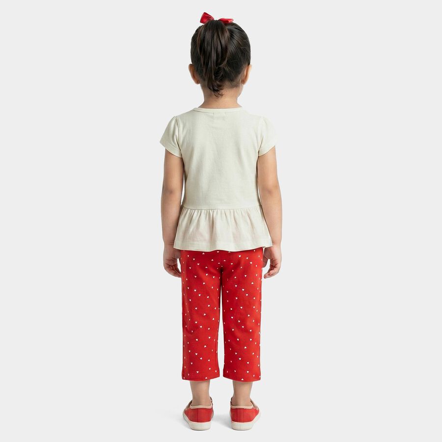 Girls White Cotton Round Neck T-Shirt Set Capri Set, White, large