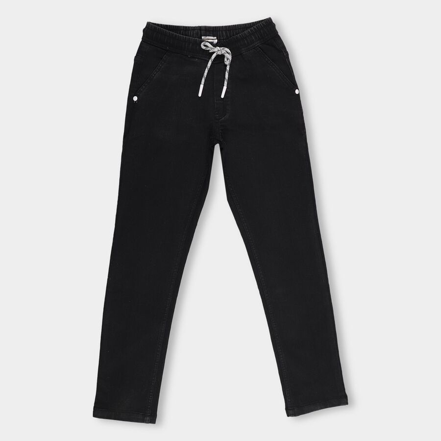 Boys' Jet Black Regular Fit Elastic Waist Jeans, Black, large image number null