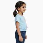 Girls Light Powder Blue Cotton Round Neck Casual T-Shirt, Light Blue, small