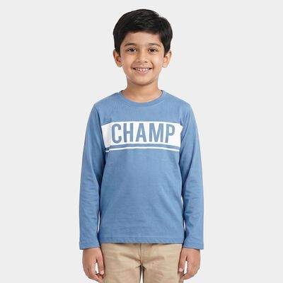 Boys Blue Cotton Blend Crew Neck Regular T-Shirt
