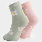 Girls' Regular Fit Floral Pack of 2 Socks ( Pink, Green ), हल्का गुलाबी, small