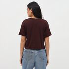 Women's Deep Brown Cotton Round Neck Casual T-Shirt, भूरा, small