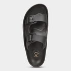Men's Jet Black Buckle Strap Sandals, काला, small