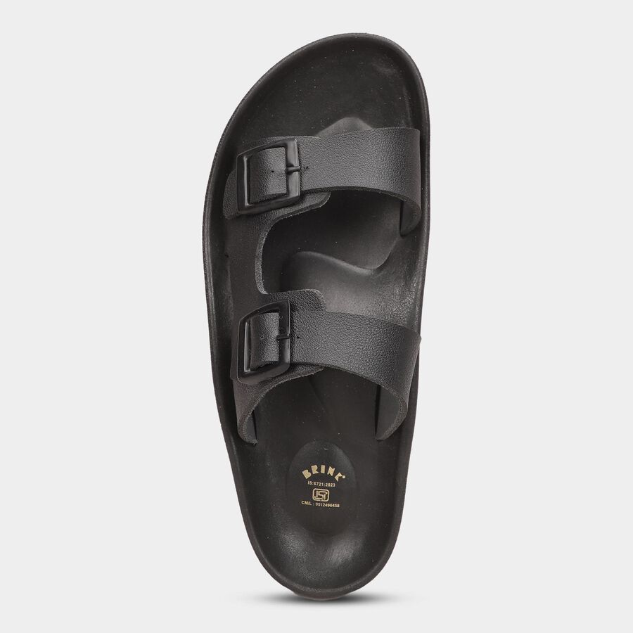Men's Jet Black Buckle Strap Sandals, काला, large