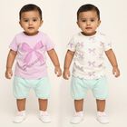 Infants Pastel Pink and White Cotton Round Neck Casual T-Shirt, Lilac, small image number null