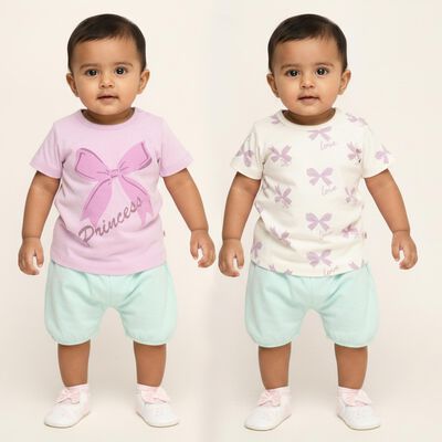 Infants Pastel Pink and White Cotton Round Neck Casual T-Shirt