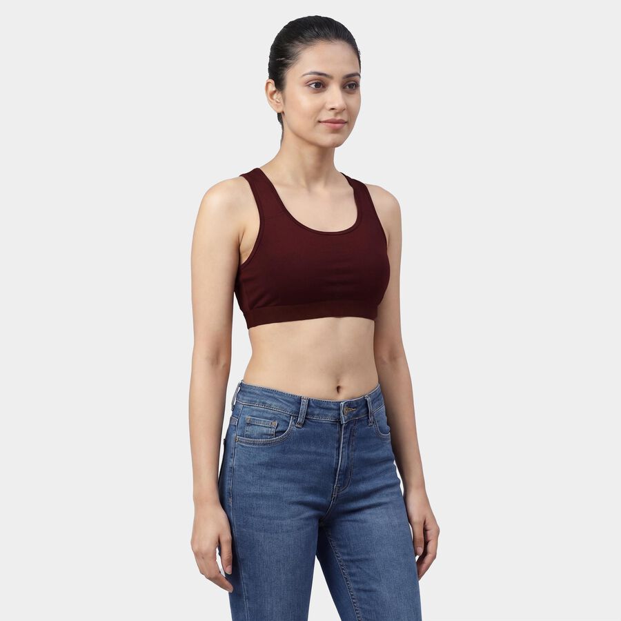 Women's Wine Scoop Neck Athleisure Sports Bra, Wine, large