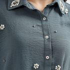 Ladies' Muted Steel Blue Classic Collar Casual Shirt, Teal Blue, small image number null