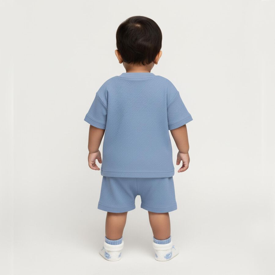 Infants Soft Baby Blue Textured Cotton Baba Suit, मध्यम नीला, large image number null