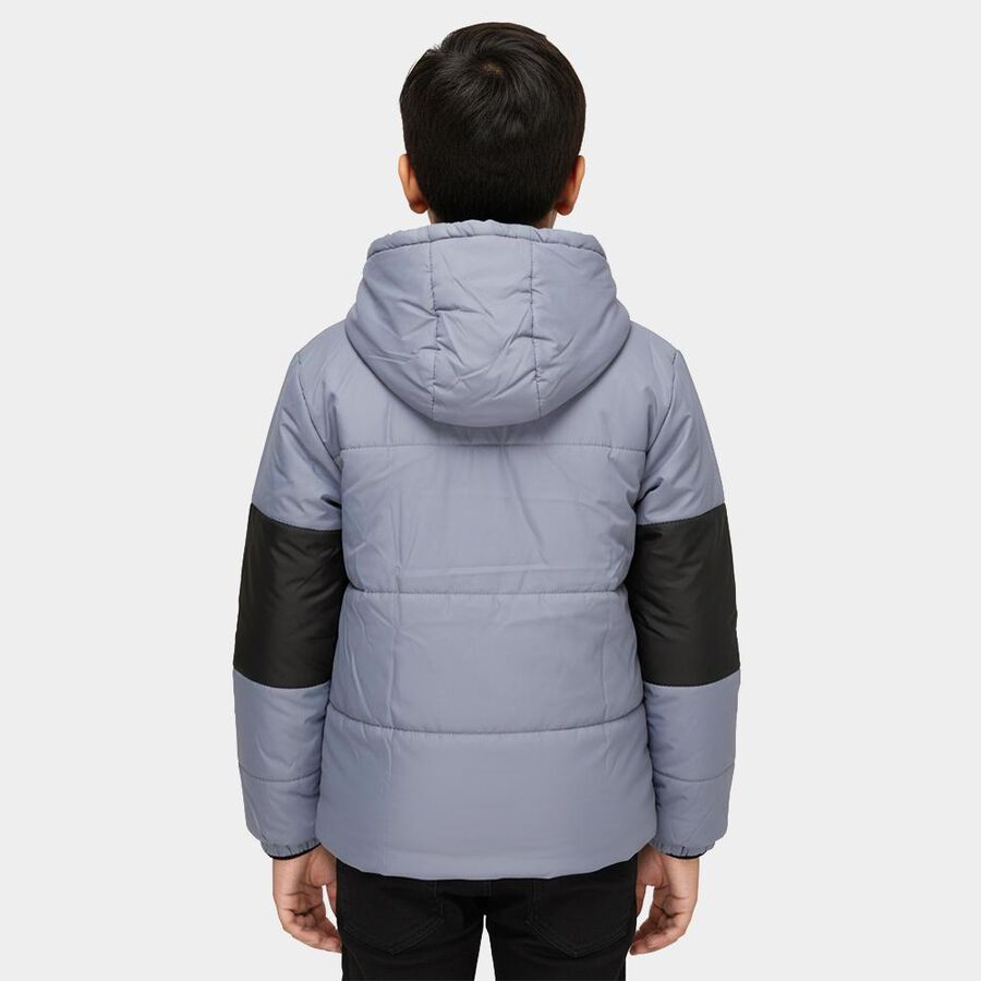 Boys Grey and Black Hooded Casual Jacket, Light Blue, large image number null
