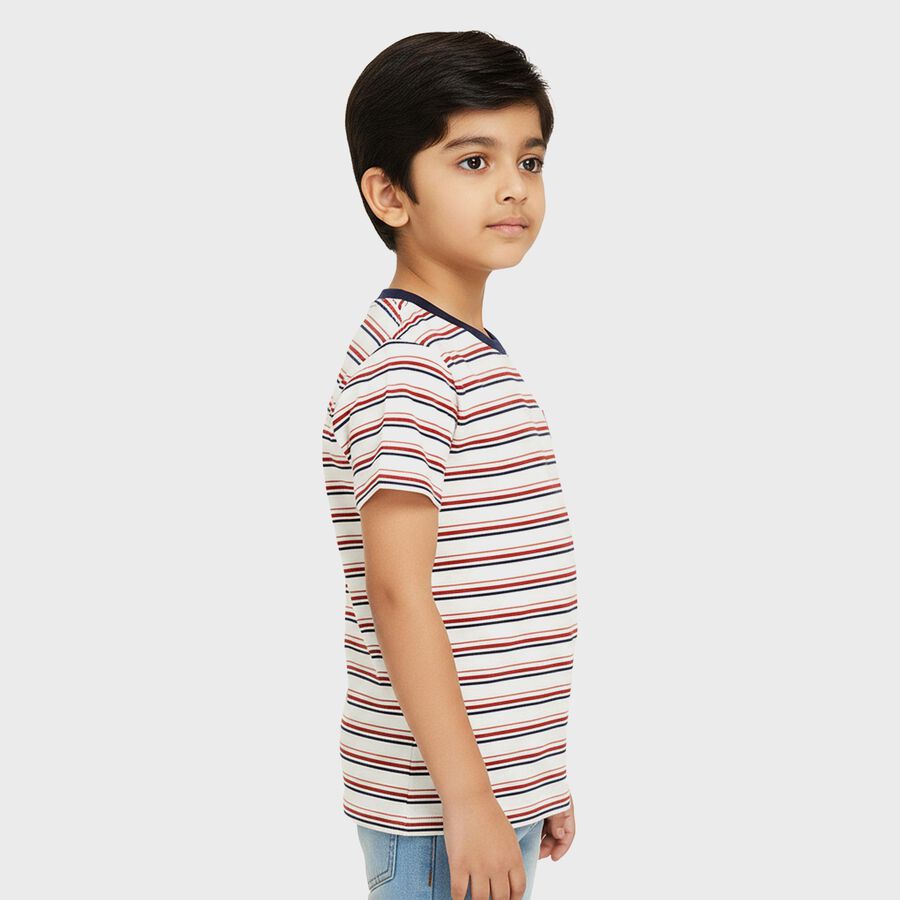 Boys Rich Eggshell White Cotton Crew Neck Casual T-Shirt, सफ़ेद, large