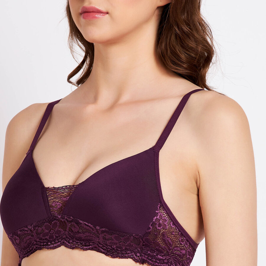 Half Lace Padded Bra, वाइन, large image number null