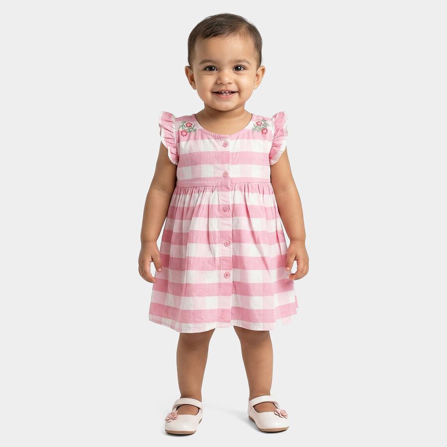 Infants' Pink Cotton Casual Frock, Pink, large