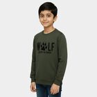 Boys Olive Green Crew Neck Graphic Sweatshirt, ओलिव, small image number null