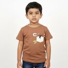 Boys Warm Brown Cotton Round Neck Casual T-Shirt, Brown, small image number null