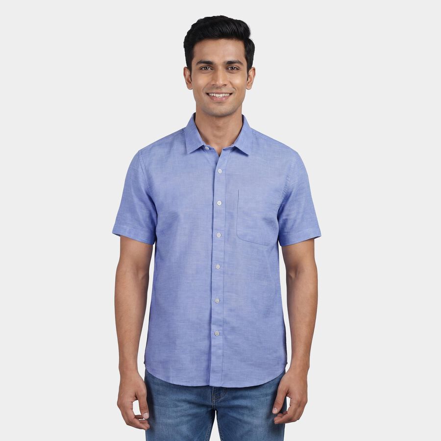 Men's Light Blue Classic Collar Casual Shirt, हल्का नीला, large
