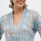 Women's Light Blue Embroidered Flared Kurta, हल्का नीला, small image number null